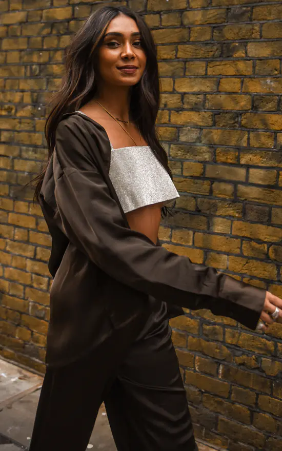 Cheapest โค๏ธ JJXX Satin ๐ Shirt In Dark Brown ๐ - Image 2