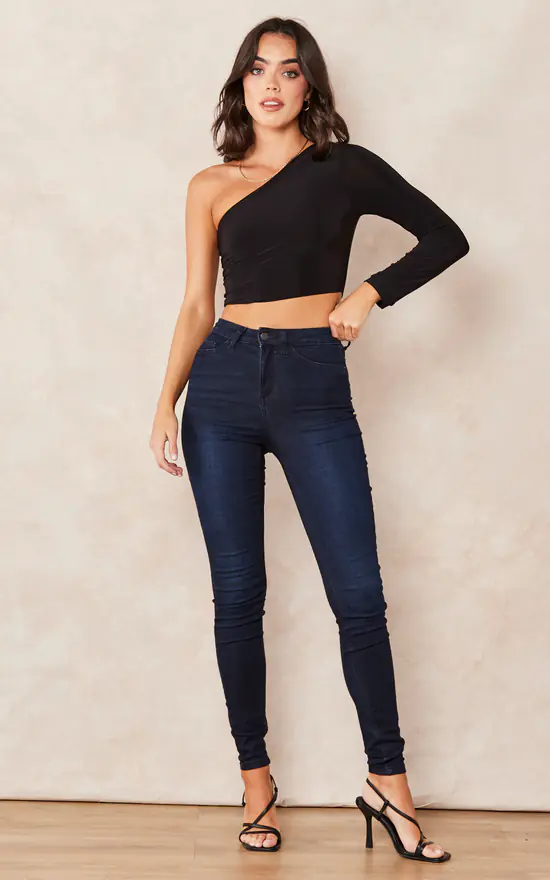 Budget ๐งจ Pleat Boutique Ella One Shoulder Crop Top With Long Sleeve Black โ๏ธ - Image 2