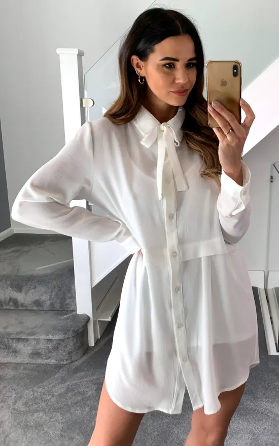 Flash Sale ๐ฏ HOXTON GAL Long Sleeves Tie Neck Oversized ๐ Shirt In White ๐ - Image 2