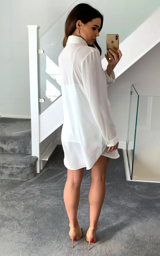 Flash Sale ๐ฏ HOXTON GAL Long Sleeves Tie Neck Oversized ๐ Shirt In White ๐ - Image 4