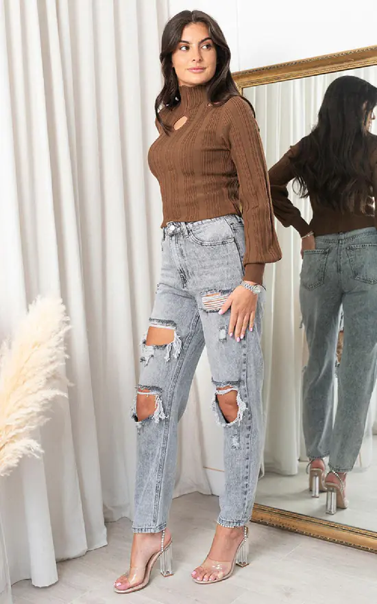 Top 10 ⭐ IKRUSH Evelyn Knitted Top With Cut Outs Detail In Brown 😍 - Image 2