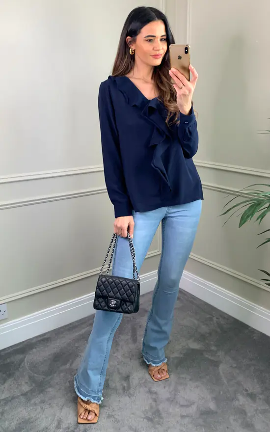 Coupon π HOXTON GAL Oversized Top With Frilled Front In Navy π