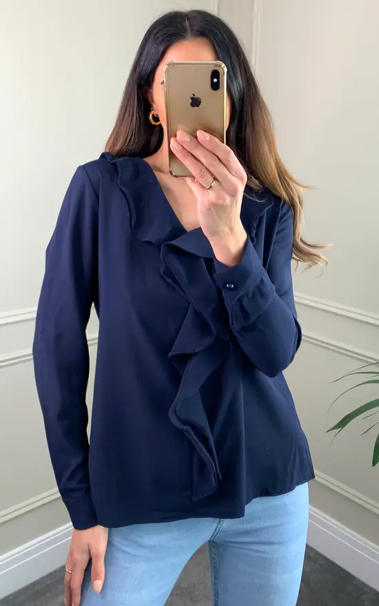 Coupon π HOXTON GAL Oversized Top With Frilled Front In Navy π - Image 2