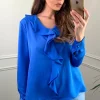 Discount ✨ HOXTON GAL Oversized Top With Frilled Front In Blue 🌟