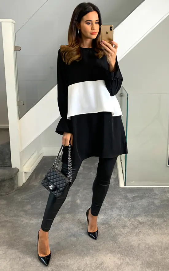 Cheapest ⌛ HOXTON GAL Oversized Crepe Colour Block Tunic In Black And White 😀