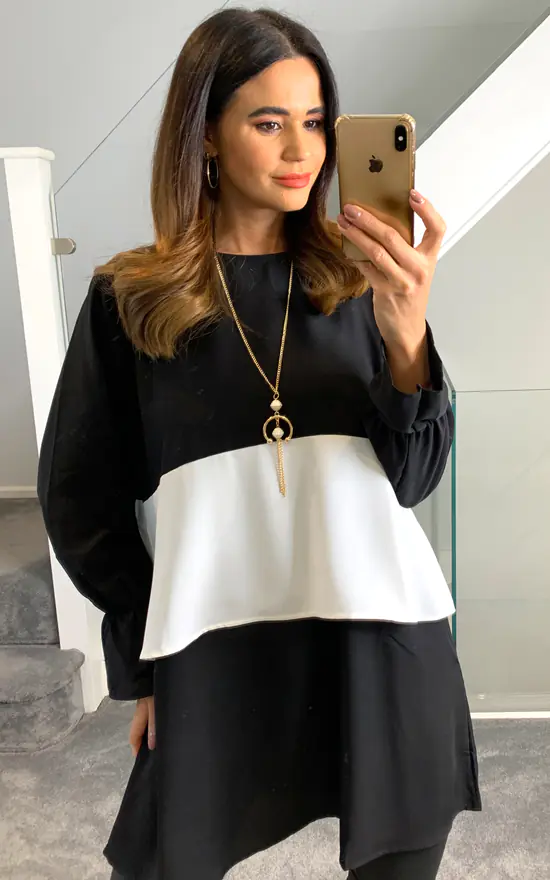 Cheapest ⌛ HOXTON GAL Oversized Crepe Colour Block Tunic In Black And White 😀 - Image 2