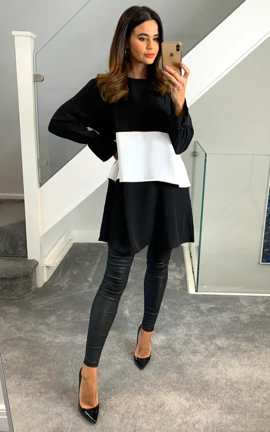 Cheapest ⌛ HOXTON GAL Oversized Crepe Colour Block Tunic In Black And White 😀 - Image 3
