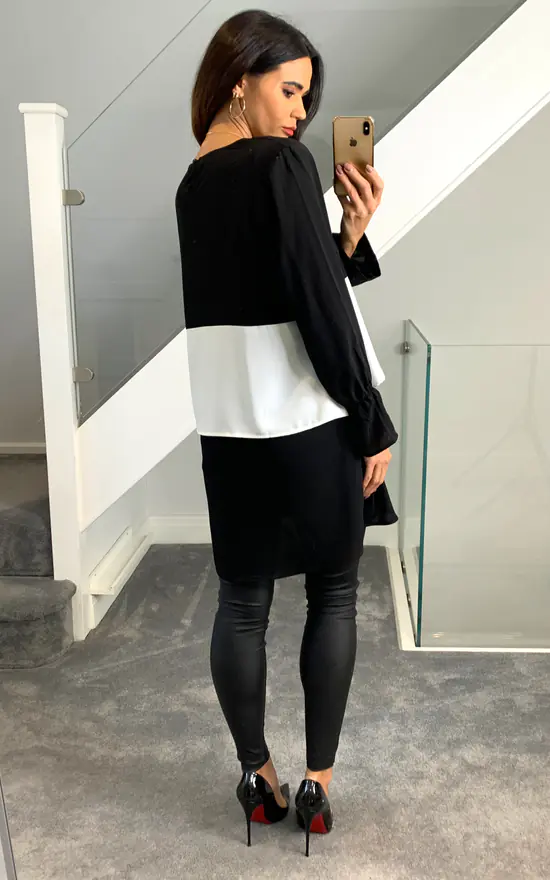 Cheapest ⌛ HOXTON GAL Oversized Crepe Colour Block Tunic In Black And White 😀 - Image 4