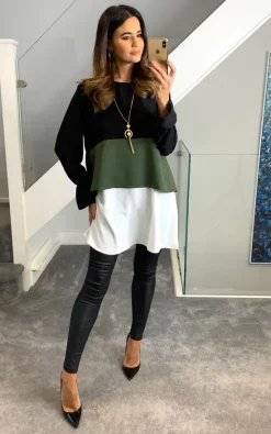 Buy 🎁 HOXTON GAL Oversized Crepe Colour Relaxed Block Tunic In Black, Green And White ✔️