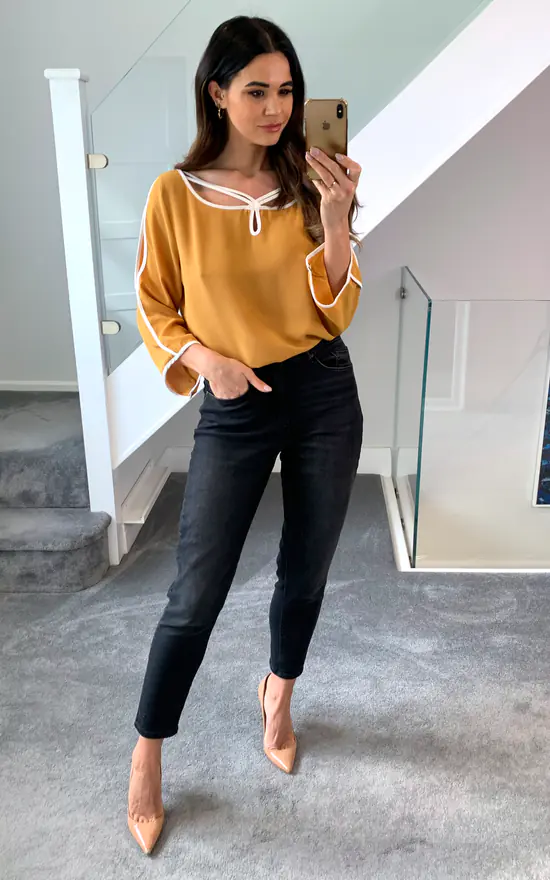 Top 10 ๐งจ HOXTON GAL Oversized Crepe Top With White Rope Details In Mustard ๐ - Image 2