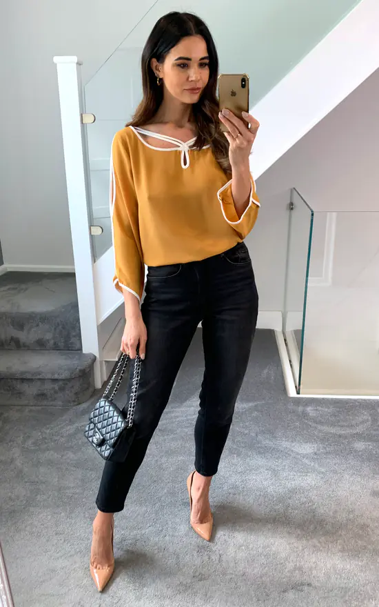 Top 10 ๐งจ HOXTON GAL Oversized Crepe Top With White Rope Details In Mustard ๐ - Image 3