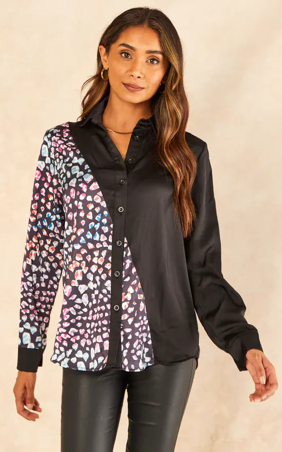 New โ๏ธ Jenerique Long Sleeve Colour Block ๐ Shirt In Blue Print ๐งจ - Image 3