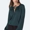 Best Pirce 🛒 Nife Elegant Satin Blouse In Green 👏