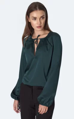 Best Pirce 🛒 Nife Elegant Satin Blouse In Green 👏