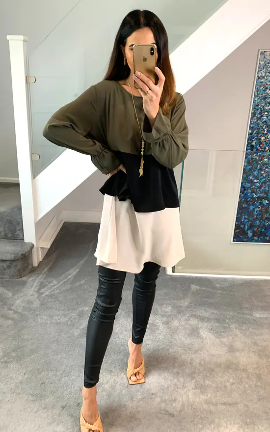 Buy 👏 HOXTON GAL Oversized Relaxed Fit Colour Block Top Khaki, Black And Cream ❤️ - Image 2