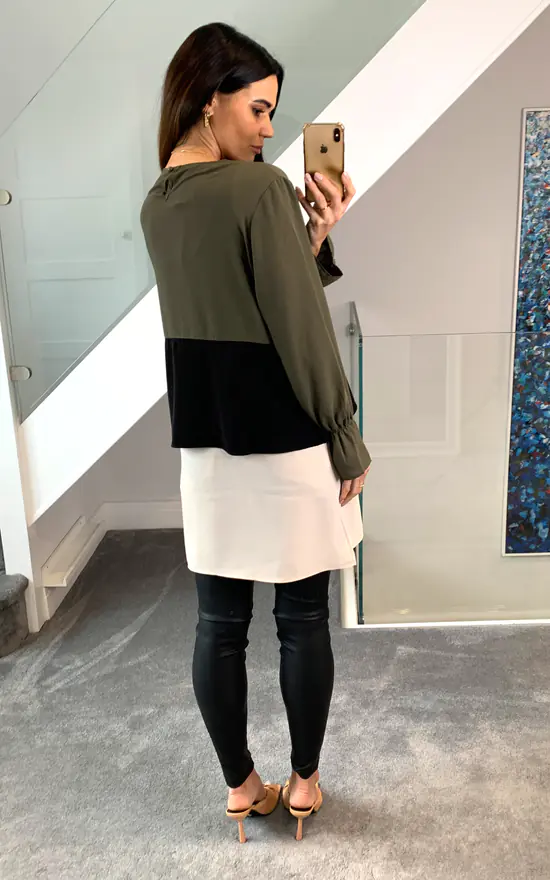 Buy 👏 HOXTON GAL Oversized Relaxed Fit Colour Block Top Khaki, Black And Cream ❤️ - Image 4