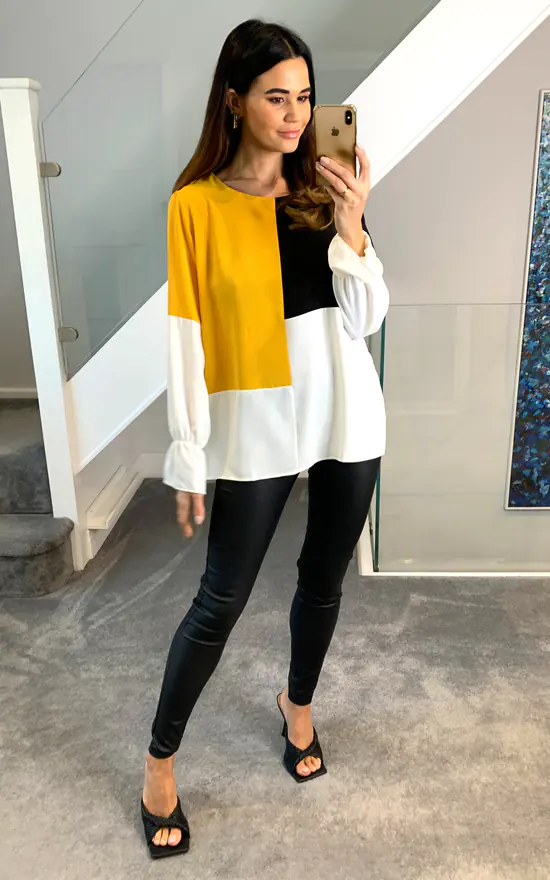 Top 10 ๐ HOXTON GAL Oversized Crepe Colour Block Blouse In Yellow And Black โค๏ธ