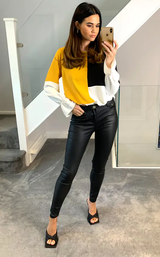 Top 10 ๐ HOXTON GAL Oversized Crepe Colour Block Blouse In Yellow And Black โค๏ธ - Image 3