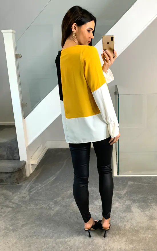 Top 10 ๐ HOXTON GAL Oversized Crepe Colour Block Blouse In Yellow And Black โค๏ธ - Image 4