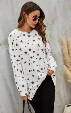 Best reviews of ✨ FS Collection Oversized Star Print Top In White 😀