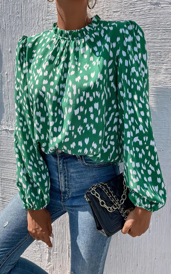 Best reviews of 😀 FS Collection Animal Print Frill Detail High Neck Top In Green 😉