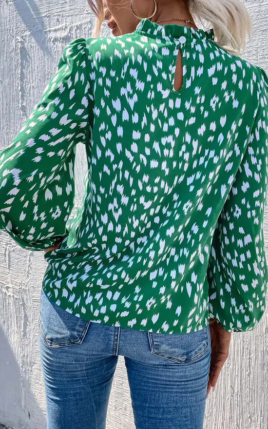 Best reviews of 😀 FS Collection Animal Print Frill Detail High Neck Top In Green 😉 - Image 2