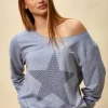 Best deal 🔥 HOXTON GAL Oversized Star Sweatshirt With Boat Neckline In Grey 🎉