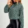 Top 10 ✨ FS Collection Leopard Print Frill Detail High Neck Top/Blouse In Green 🎁