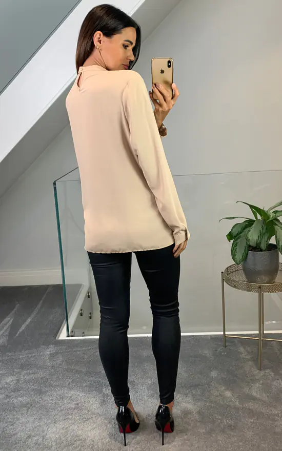 Top 10 ⭐ HOXTON GAL Oversized High Neck Top With Brooch Details In Beige 😀 - Image 4