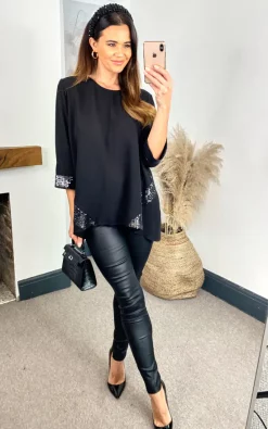 Best deal ✔️ HOXTON GAL Sequin Detail Oversized Top In Black 🥰