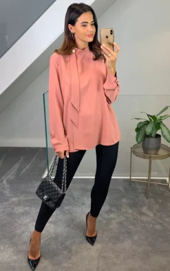 Best deal ✔️ HOXTON GAL Oversized High Neck Top With Brooch Details In Pink 😀