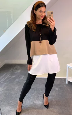 Best Pirce 🎉 HOXTON GAL Oversized Crepe Colour Block Tunic In Black, Beige And White 🤩