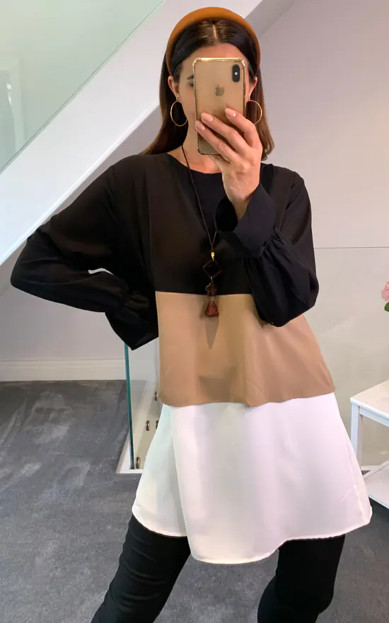 Best Pirce ๐ HOXTON GAL Oversized Crepe Colour Block Tunic In Black, Beige And White ๐คฉ - Image 3