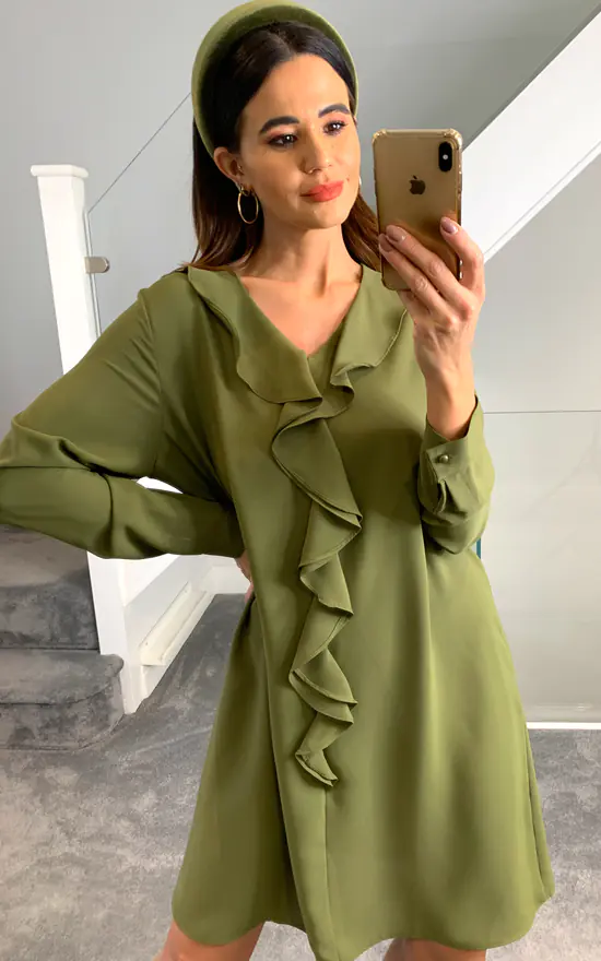 Budget ๐ HOXTON GAL Oversized Tunic With Frill Details In Khaki ๐ - Image 3