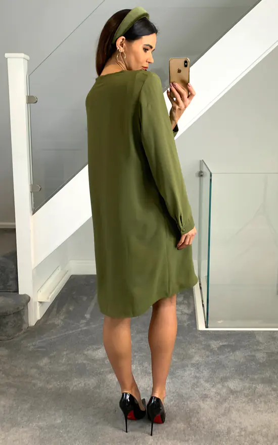 Budget ๐ HOXTON GAL Oversized Tunic With Frill Details In Khaki ๐ - Image 4