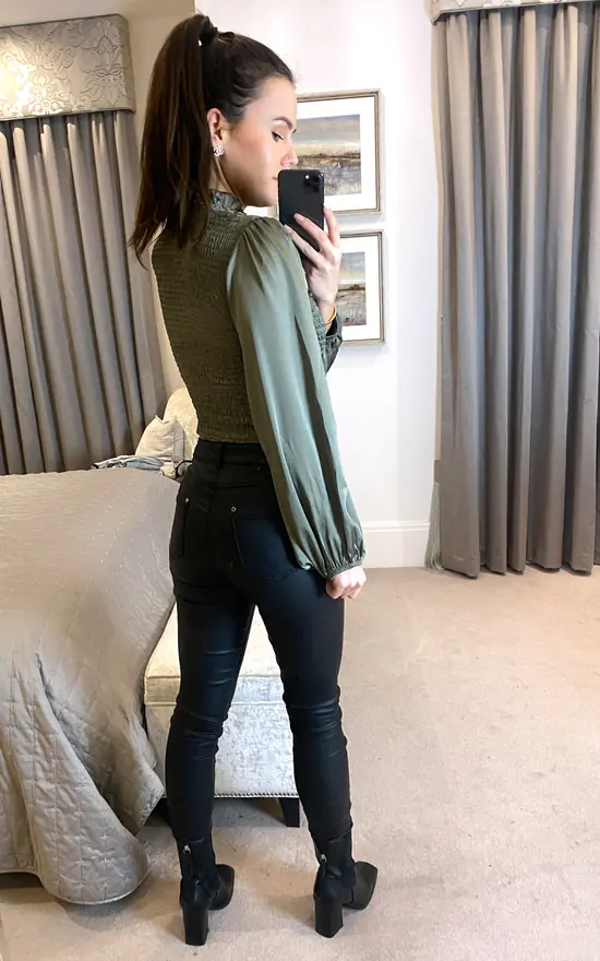 Best deal 🌟 URBAN TOUCH High Neck Bodycon Long Sleeve Top Khaki 🔔 - Image 4