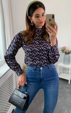 Best Pirce ⌛ FreeSpirits Blue Floral Print Long Sleeve Blouse 😉