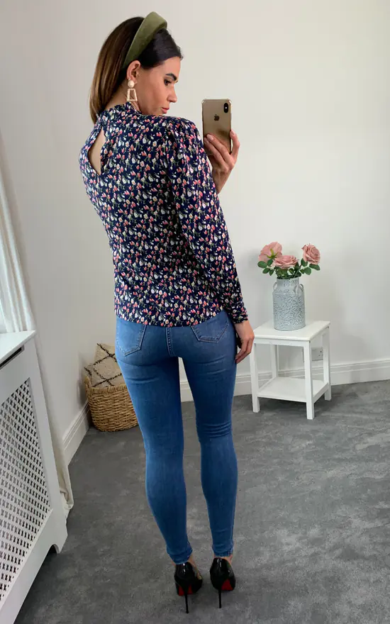 Best Pirce ⌛ FreeSpirits Blue Floral Print Long Sleeve Blouse 😉 - Image 4