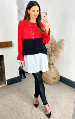 Wholesale 😍 HOXTON GAL Oversized Crepe Colour Block Tunic In Burgundy, Black And White With Necklace 🌟