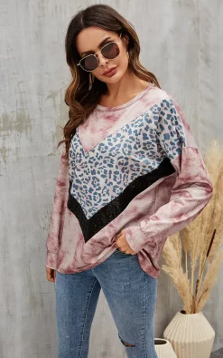 Coupon 😍 FS Collection Animal Print & Sequin Black Striped Top In Rusty 👍