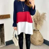 Cheapest 🔥 HOXTON GAL Oversized Crepe Colour Block Tunic In Navy, Burgundy And White With Necklace 😉