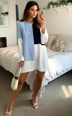 Best deal 🧨 HOXTON GAL Oversized Crepe Colour Block Tunic In Blue, Navy And White ⭐