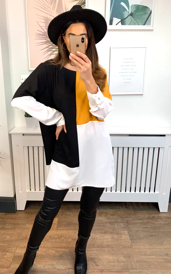 Outlet 💯 HOXTON GAL Oversized Crepe Colour Block Tunic In Yellow, Black And White 🤩 - Image 2