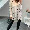 Coupon ⭐ HOXTON GAL Oversized Tunic 👚 Shirt With Star Printed In White 👏