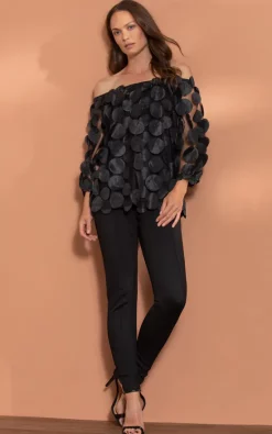 Best Sale 👍 Klass Layered Circle Applique Mesh Top Black 🔔