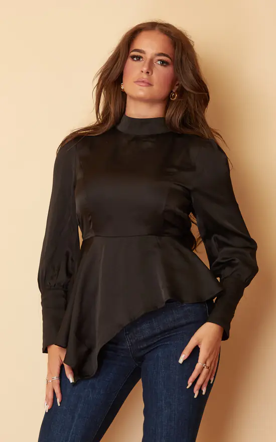 Budget 🤩 Girl In Mind Etta Black High Neck Asymmetric Top ❤️