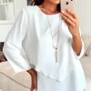 Deals 😍 HOXTON GAL 3/4 Sleeve Relaxed Layered Top With Necklace In White 👍