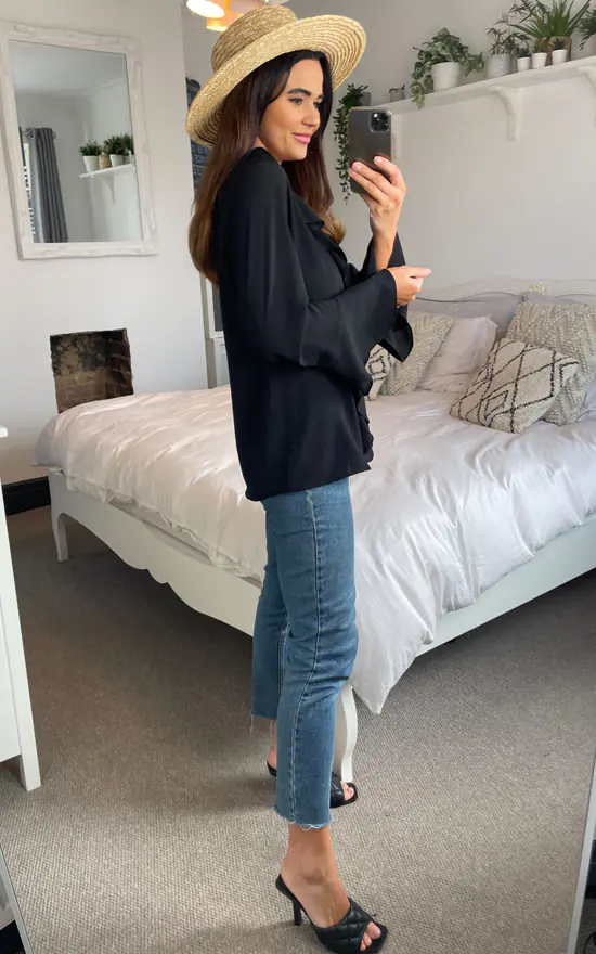 Promo 👍 HOXTON GAL Oversized Crepe Top With Frilled Front In Black 😍 - Image 3