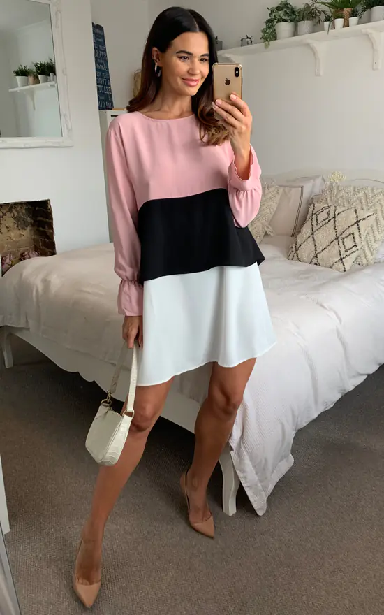 Cheapest โ HOXTON GAL Oversized Crepe Block ๐ Dress In Pink, Black And White ๐