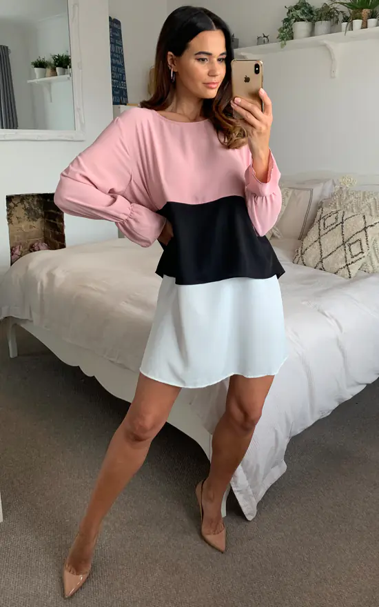 Cheapest โ HOXTON GAL Oversized Crepe Block ๐ Dress In Pink, Black And White ๐ - Image 3